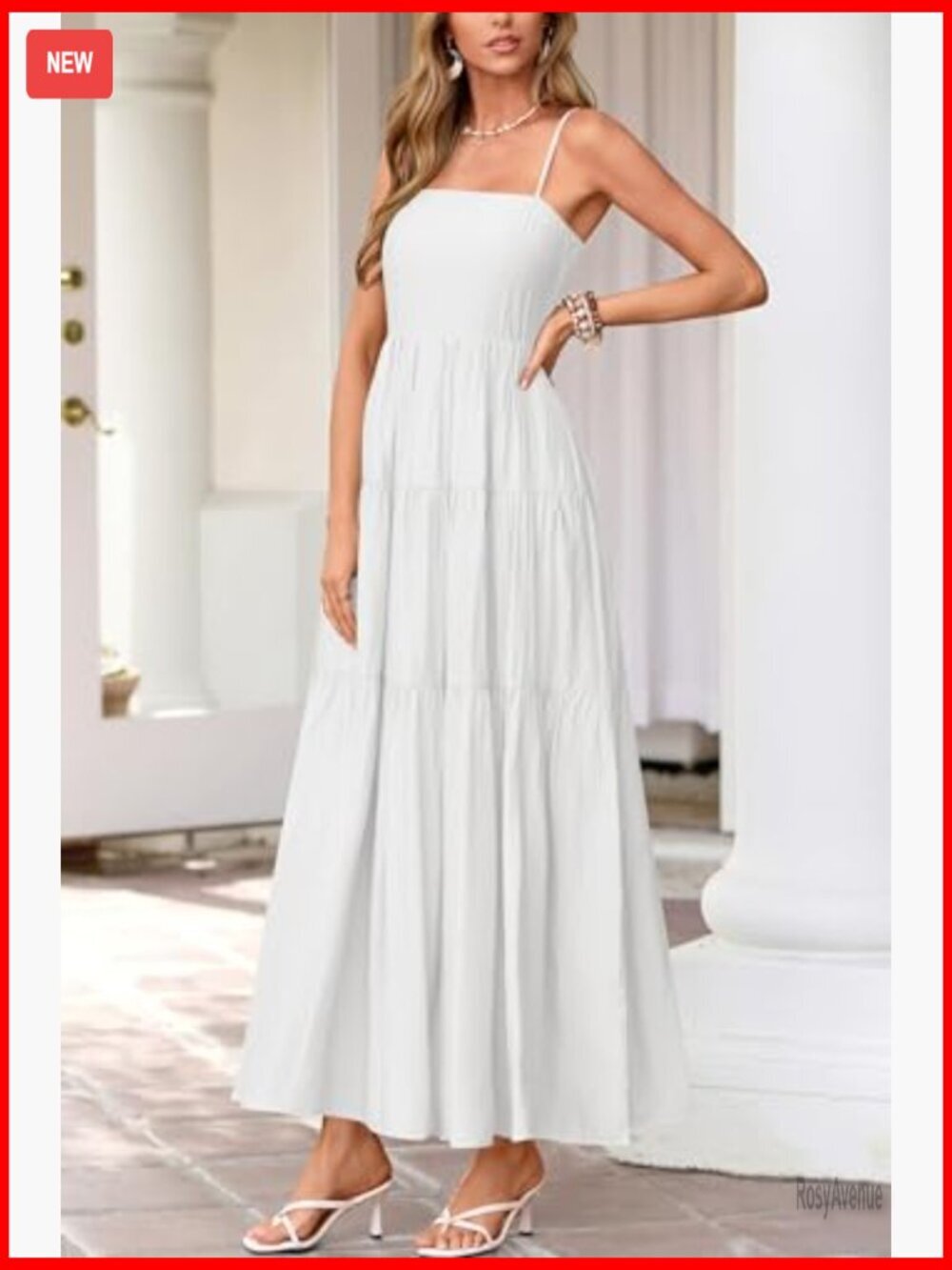 Sleeveless Spaghetti Strap Smocked Maxi Dress, Boho Summer Beach Sundress - Picture 6 of 7